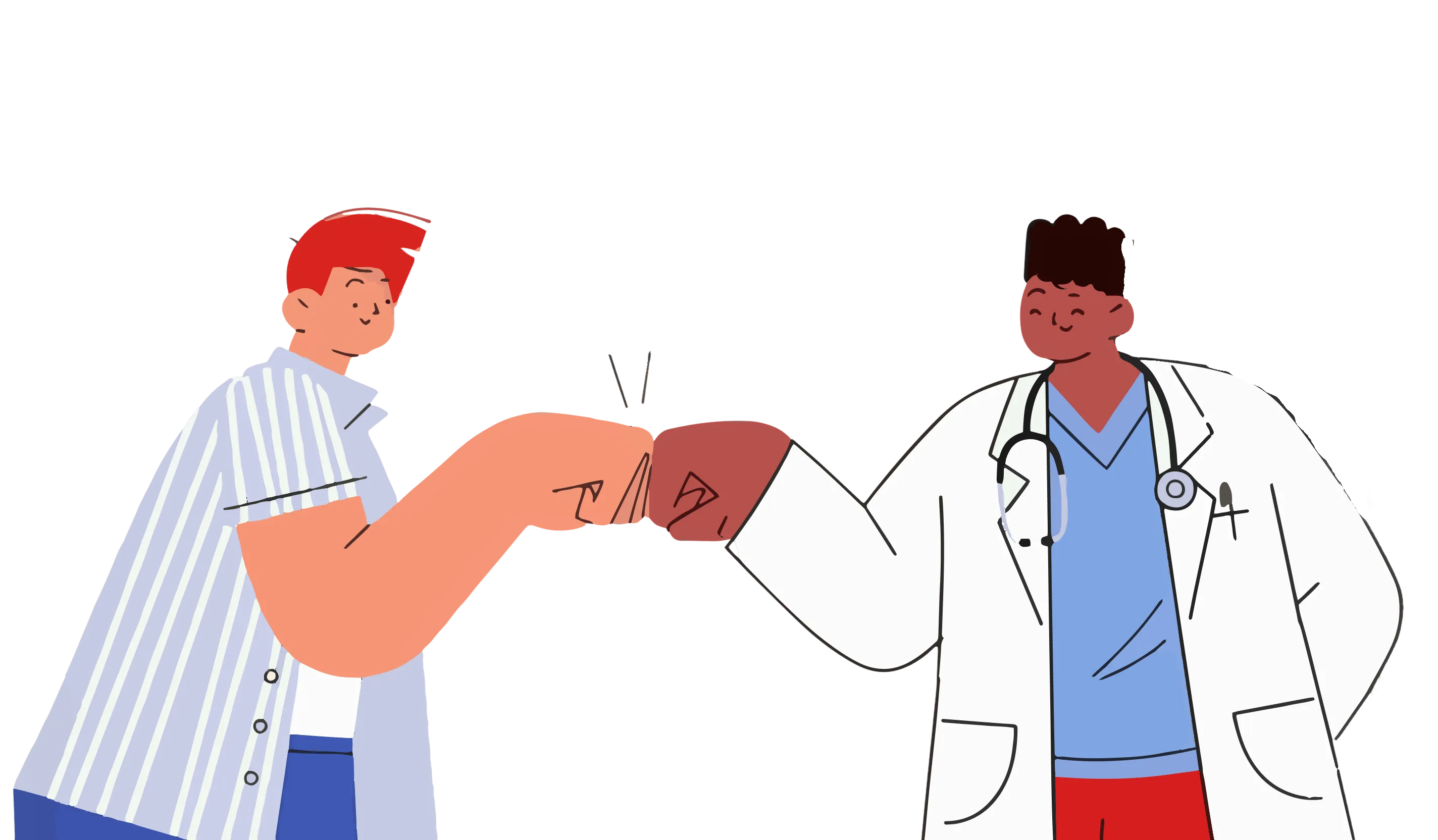 Two healthcare professionals greeting each other